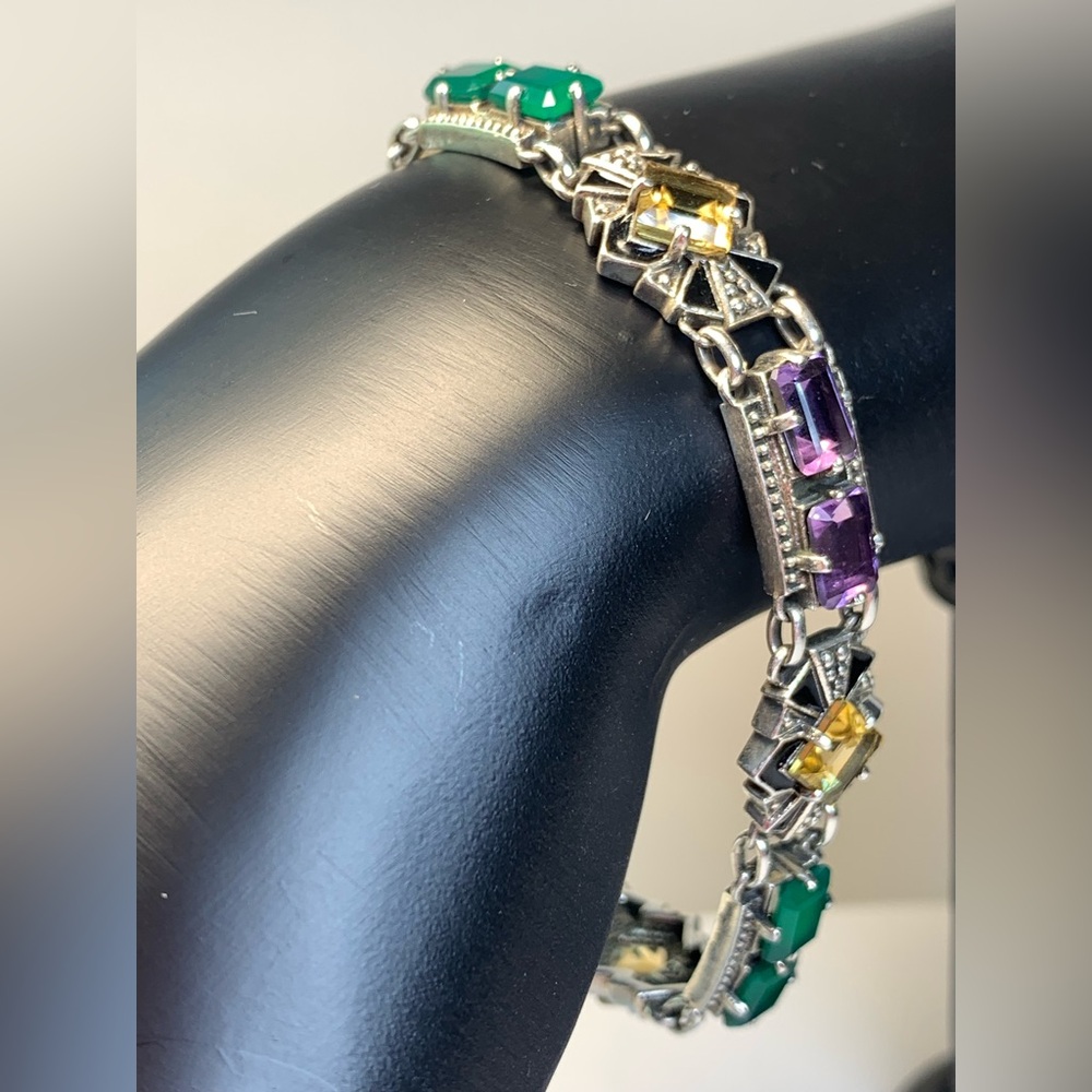 Nicky Butler Rare Sterling w/Faceted Citrine, Amethyst Green Chalcedony Bracelet - Picture 3 of 15